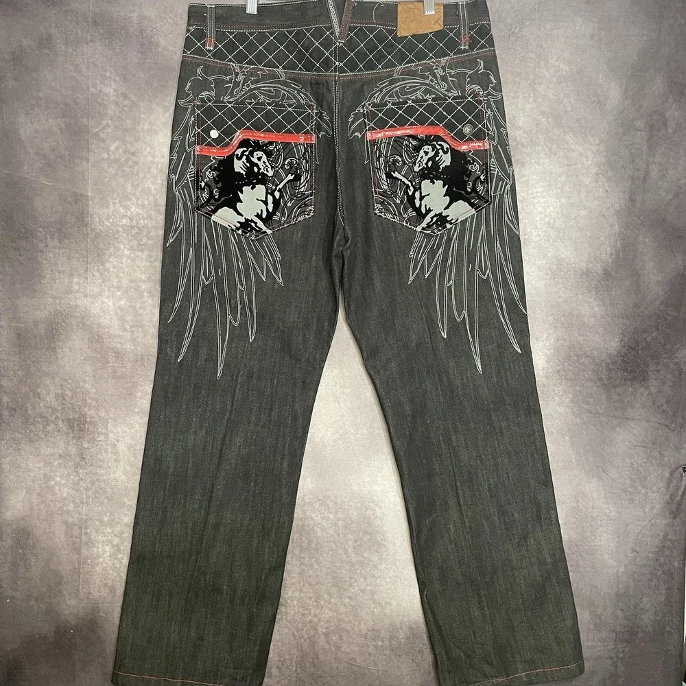 Vintage Russo Jeans 40x34‎ Black Wide Leg Y2K Hip Hop Streetwear Baggy